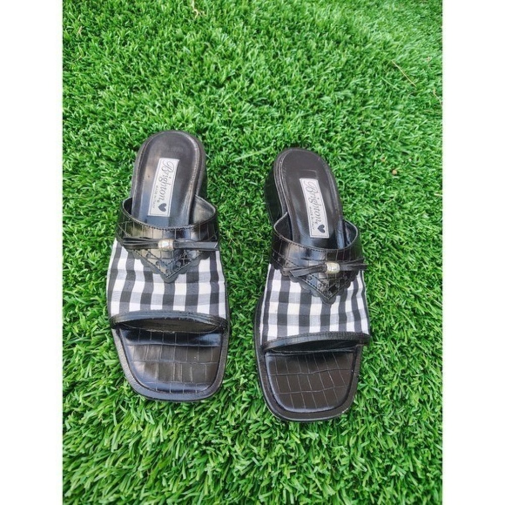 Vintage Brighton Sandals Gingham Leather Silver Made in Italy Sz 6.5 Poppy